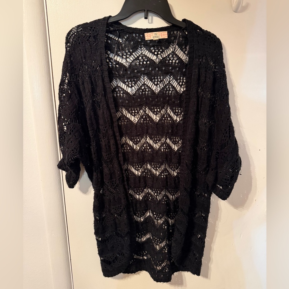 Black Open Knit Boho Gothic Women's Cardigan Sweater
